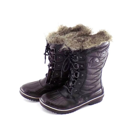 Sorel Tofino II Boots Size 7.5 Waterproof Insulated Black Faux Fur Lace Up - Picture 2 of 9